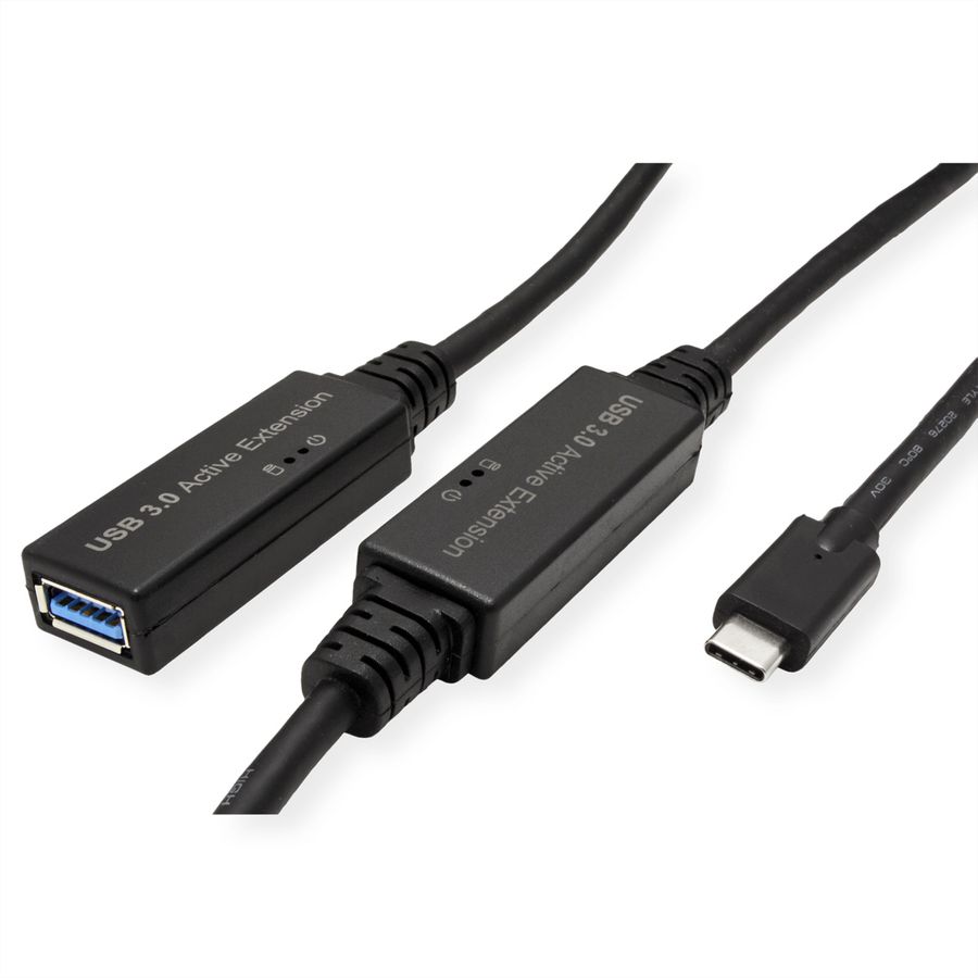 ROLINE Câble prolongateur USB 3.2 Gen 1 actif, Type A - C, noir, 10 m