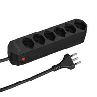 Steffen Bloc multiprises Compact 6 prises, sans interrupteur, noir, 1.5m