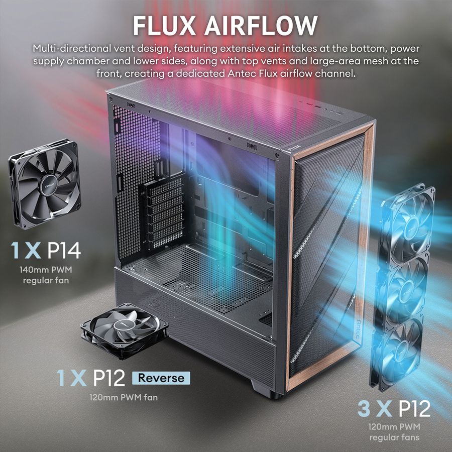 ANTEC FLUX Boîtier PC Midi Tower Gaming ATX, noir
