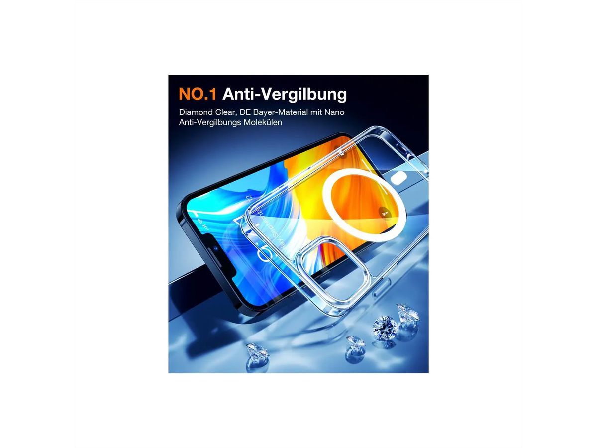 Torras Diamond Schutzhülle iPhone 15, MagSafe, transparent
