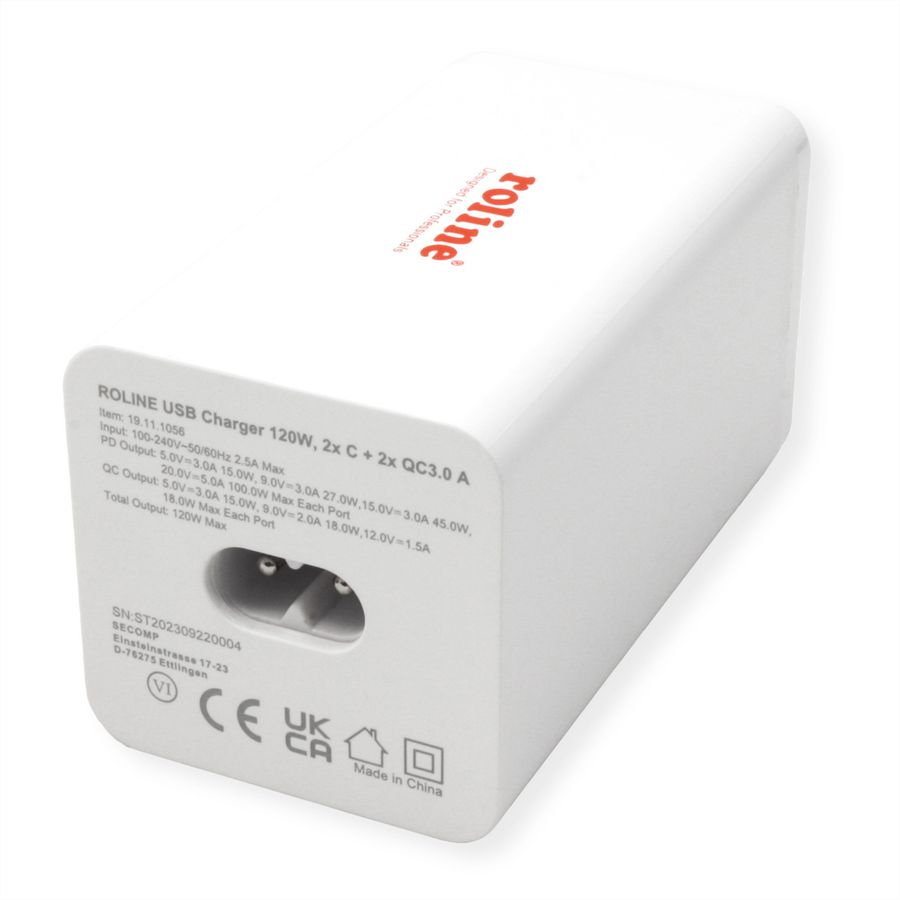 ROLINE Chargeur USB, 4 ports USB (2x USB-C, 2x USB-A QC3.0), max. 120W