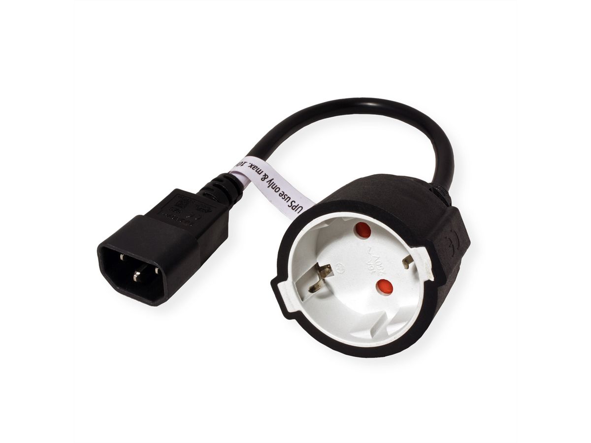 VALUE Netzkabel, C14 auf CEE7/3, max. 10A (2300W), nur für Verwendung an USV, schwarz, 0,3 m