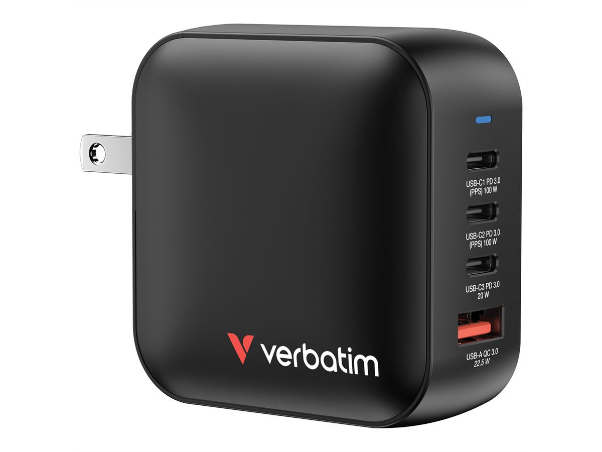 Verbatim Mini GaN 4 Port Charger 100W, 3x USB-C, 1x USB-A