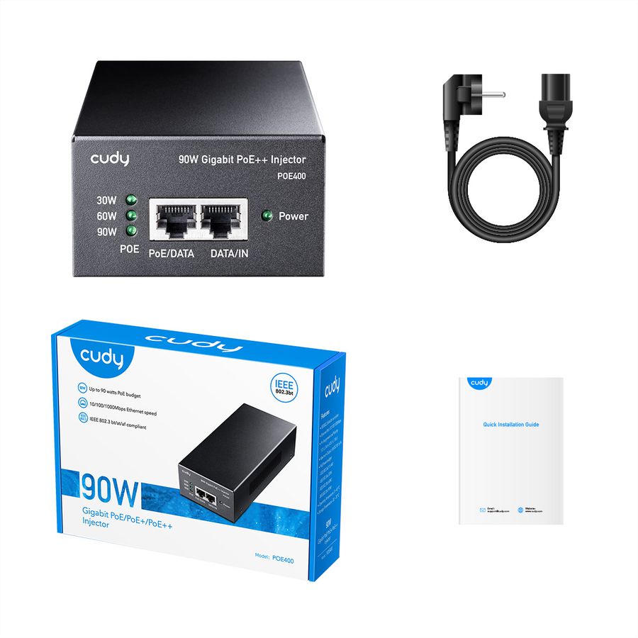 CUDY POE400 Injecteur 90W PoE+/PoE, Gigabit