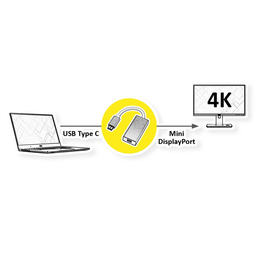 ROLINE Display Adapter USB Typ C - Mini-DisplayPort v1.2, ST/BU