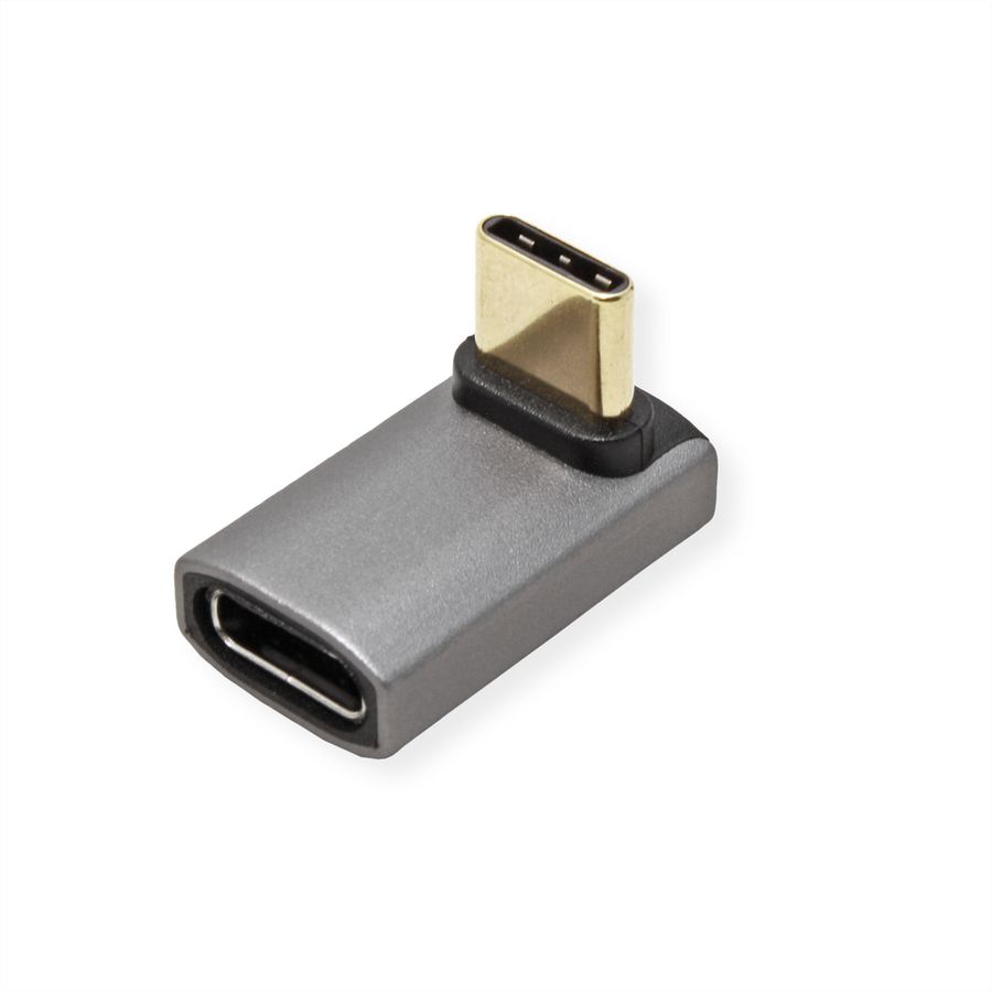 ROLINE Adaptateur USB4 Gen 3x2, Aluminium, coudé à 90°, large, Type C, M/F, argent