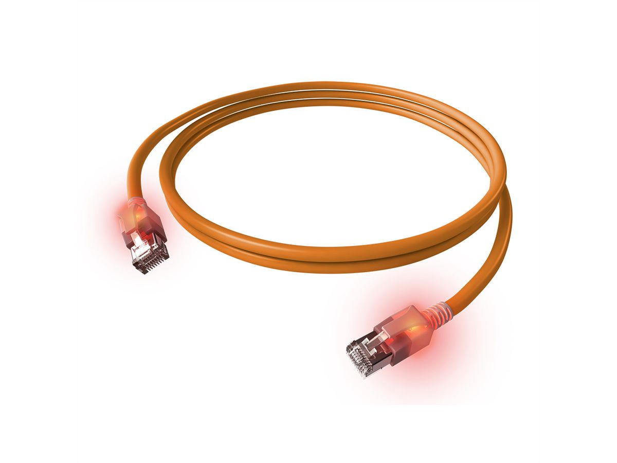 EasyLan DualBoot LED Patchkabel RJ45 S/FTP Cat.6A (Class EA), mit saCon Stecker, LSOH, orange, 10 m