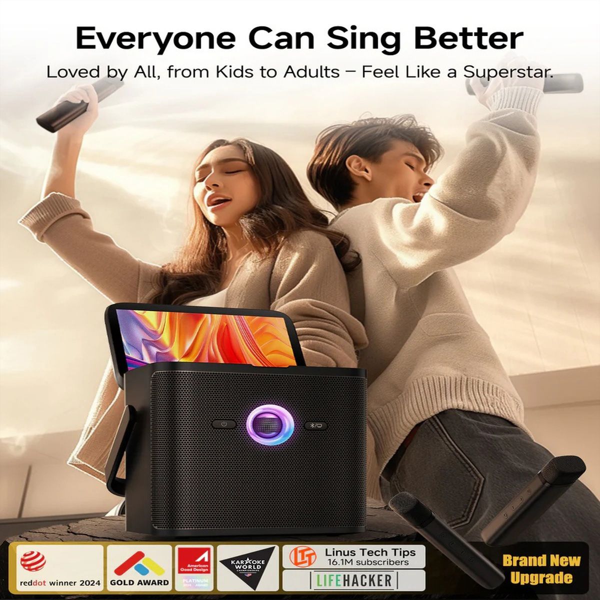 Ikarao Shell S3 Karaoke Maschine mit 7 Zoll Touchscreen, Tragbare Karaoke Maschine