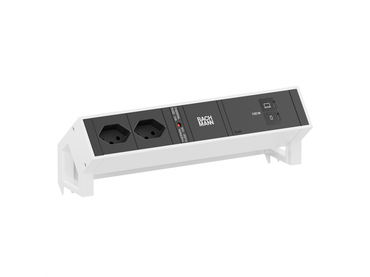 BACHMANN DESK2 2xCH 90° 1xUSB C/C 100W, L=0,2m RAL9010