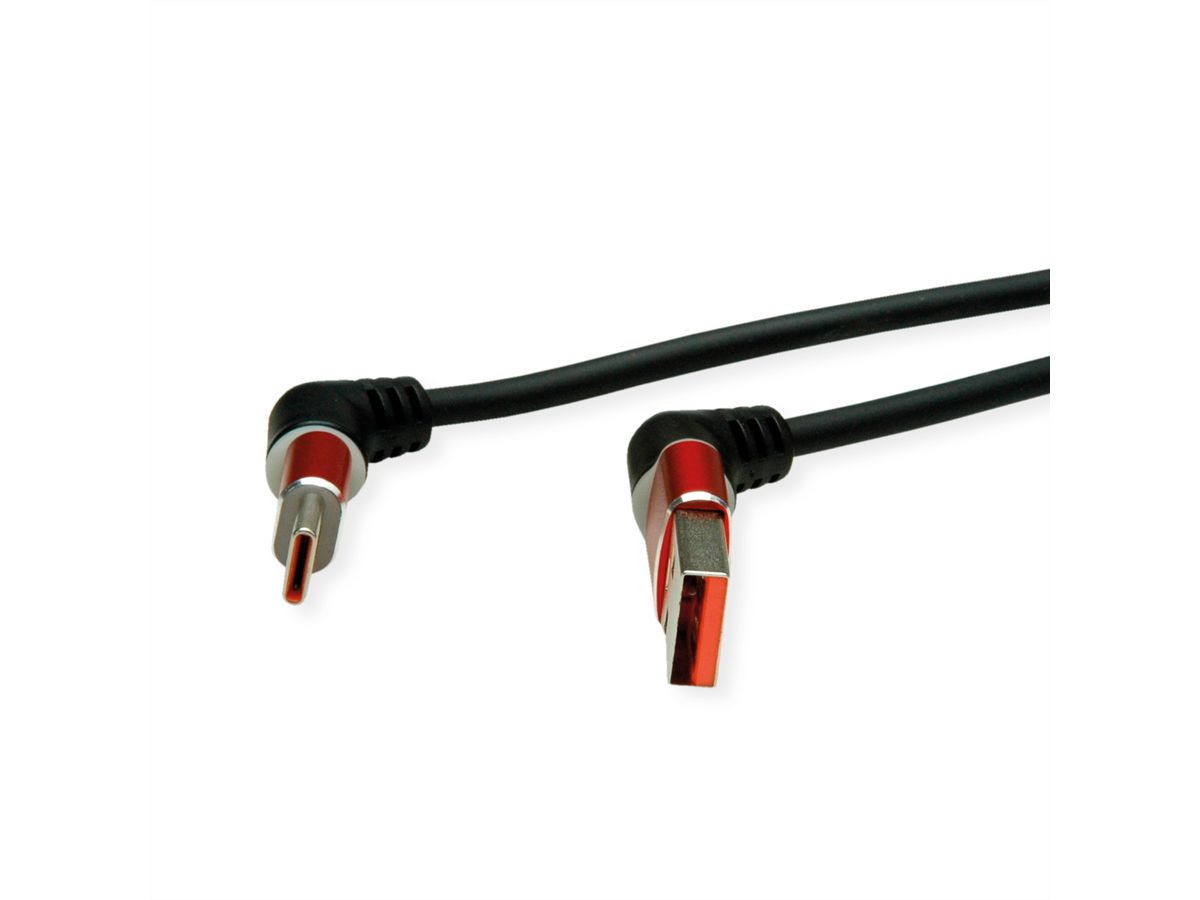 ROLINE USB 2.0 Kabel, Typ-C - Typ-A, ST/ST, 360° Rotation, schwarz / rot, 1 m