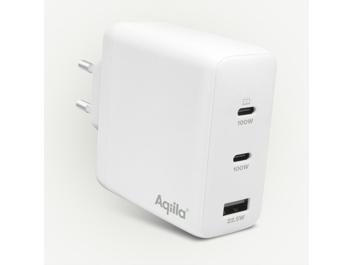Aqiila UCB-C Chargeur de prise W4, 120W 2x USB-C 1x USB-A