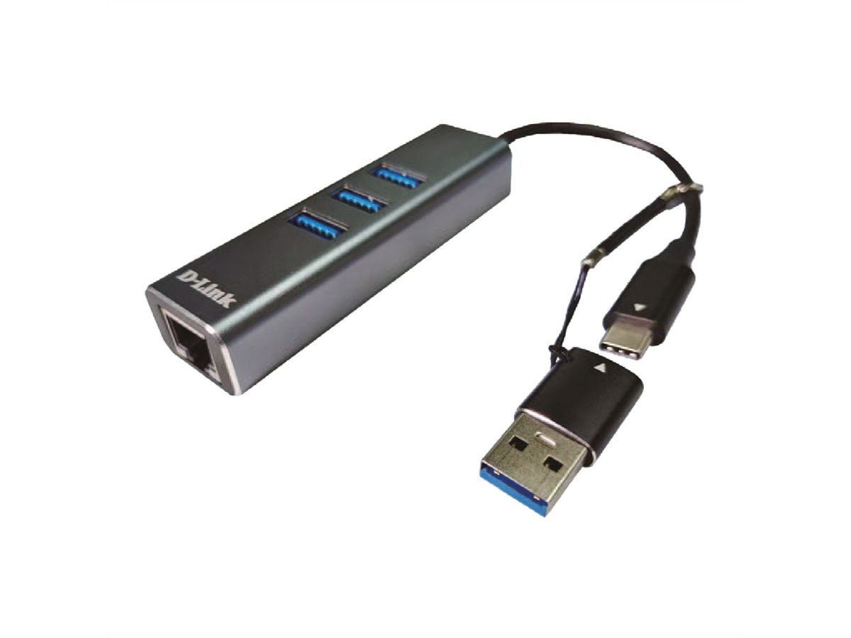 D-Link DUB-2332 USB-C Gigabit Adapter, mit 3x USB 3.0 Ports