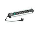 BACHMANN PRIMO Bâti de prises 6x contact de protection, aluminium, avec interrupteur, 1,75 m