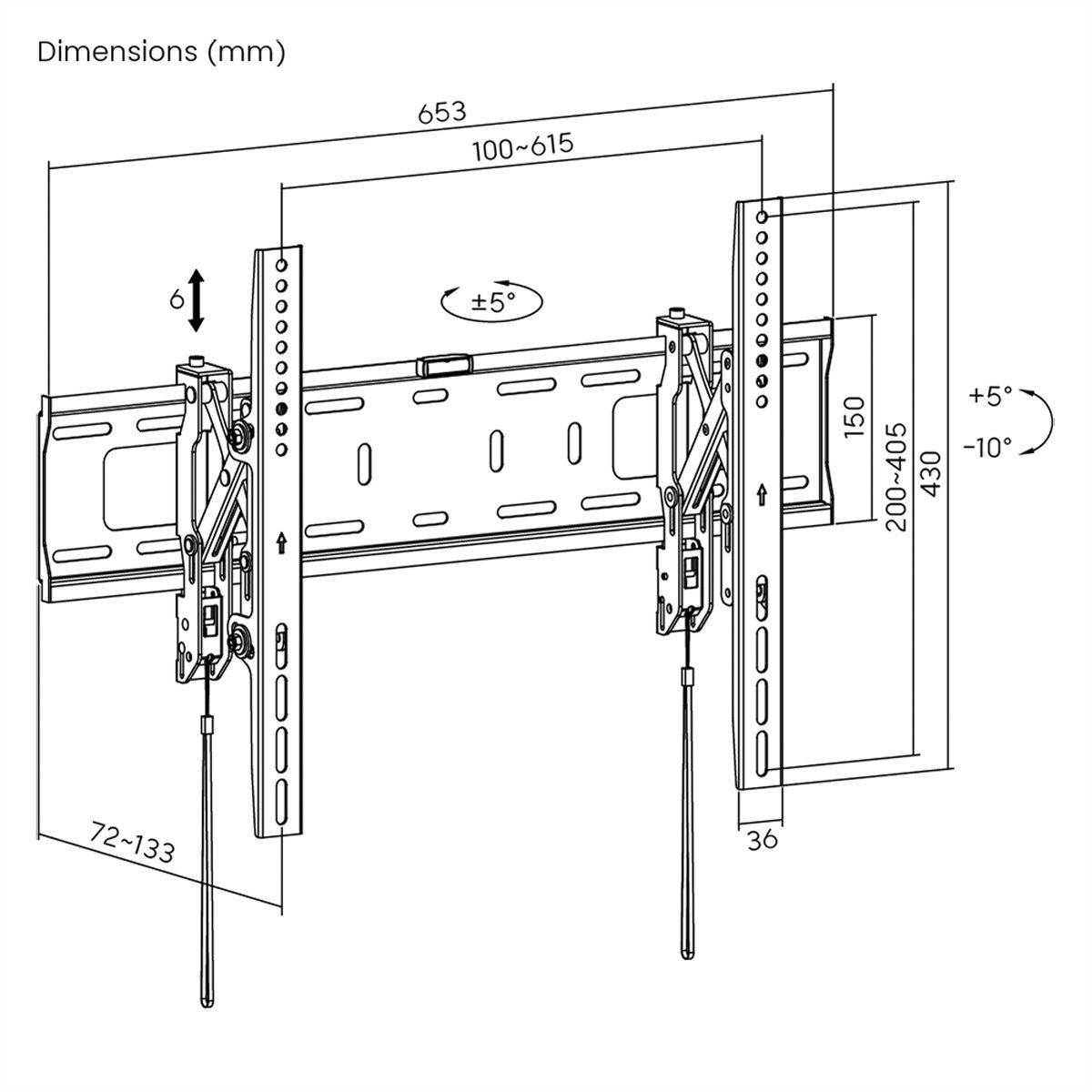 VALUE Support mural TV, distance murale de 47 mm, inclinable, 37–80 pouces, jusqu'à 75 kg