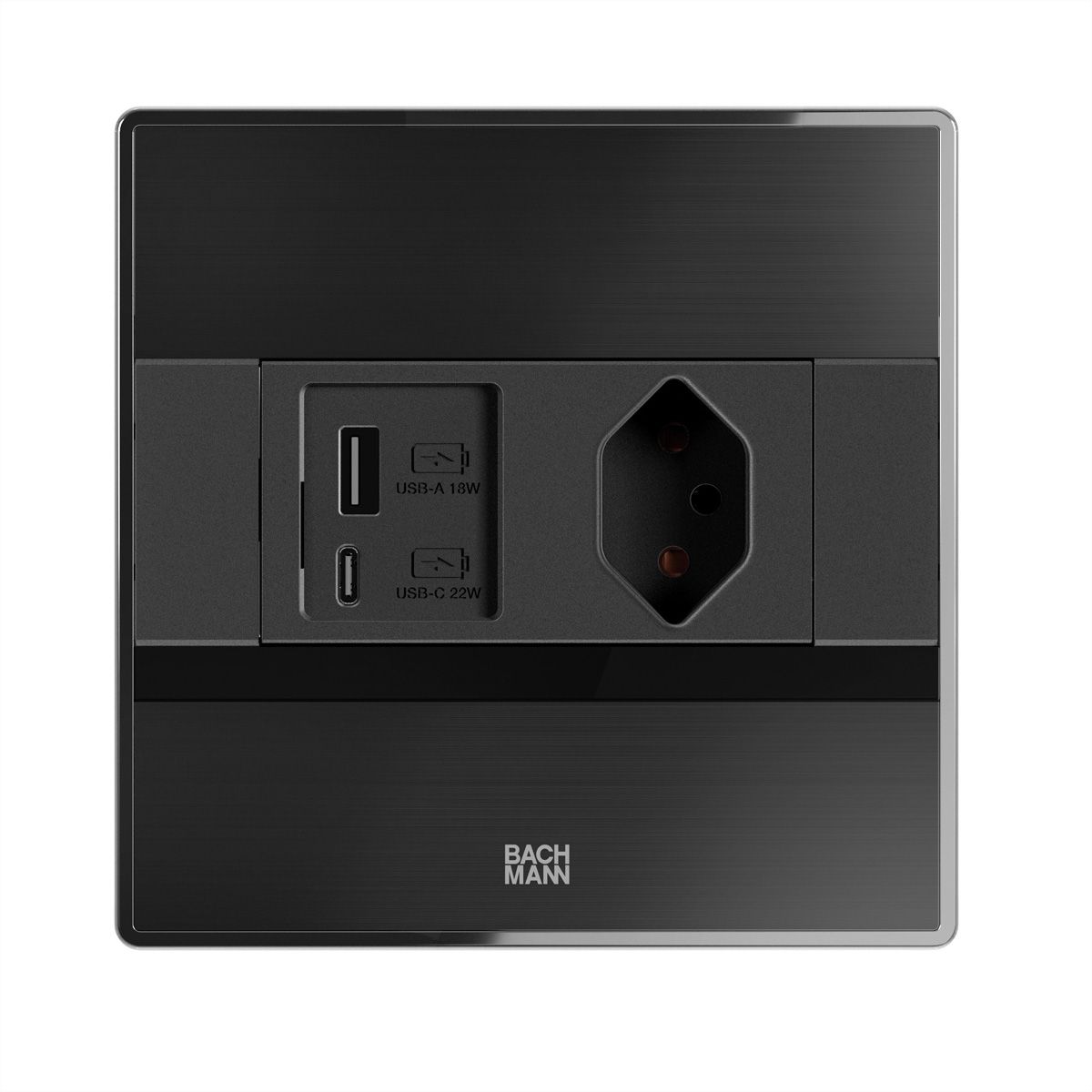 BACHMANN SENSE schwarz 1x CH T13, 1xUSB A/C L=2,0m T12