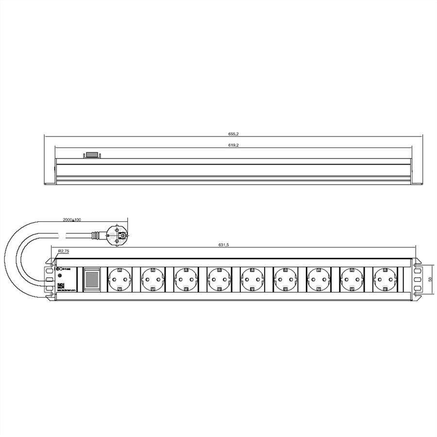 BACHMANN Handwerkerleiste 9x Schutzkontakt, Schalter, 2 m