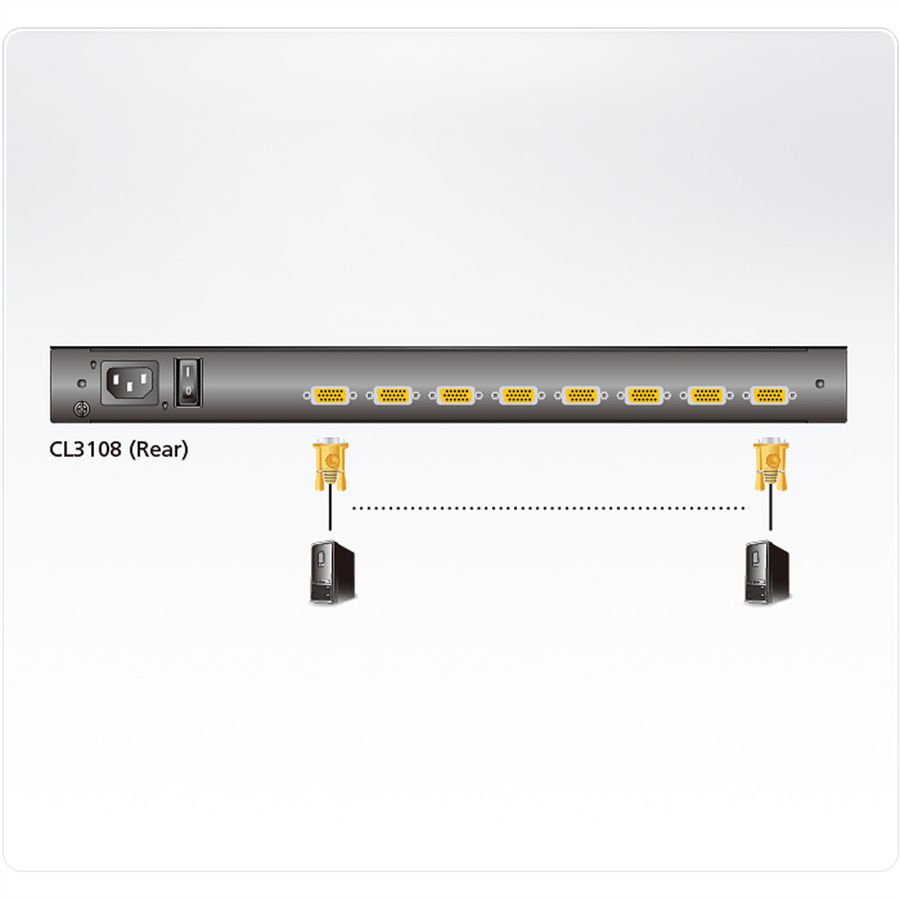 ATEN CL3108NX Commutateur KVM, 18,5" TFT, VGA, PS/2-USB, 8 ports, IT-Layout