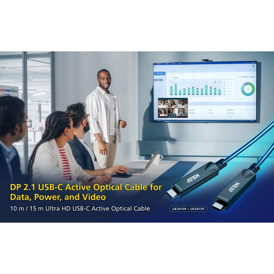 ATEN UE3415F Câble optique actif USB-C Ultra HD, noir, 15 m