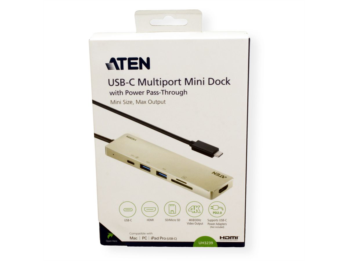 ATEN UH3239 USB-C Multiport Mini Dockingstation mit Power Passthrough