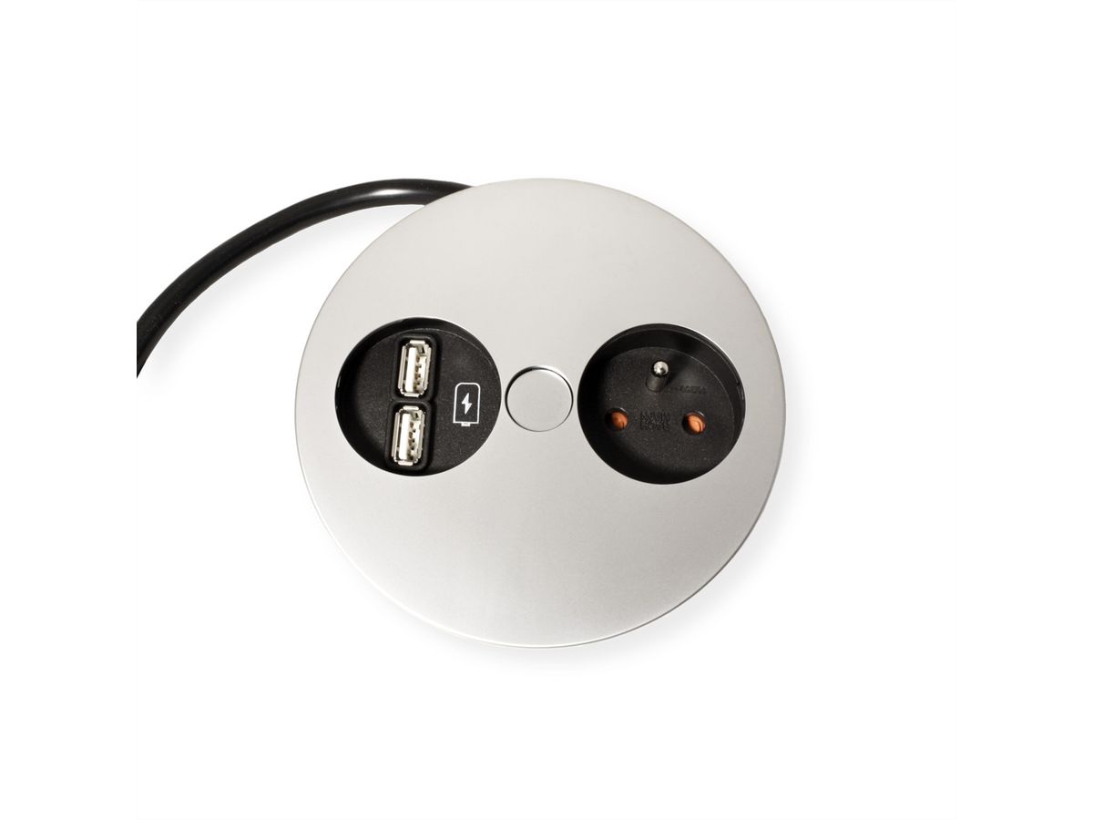 BACHMANN TWIST 1xUTE 1xUSB Charger Chrom matt 0,2m GST18, chrom, 0,2 m