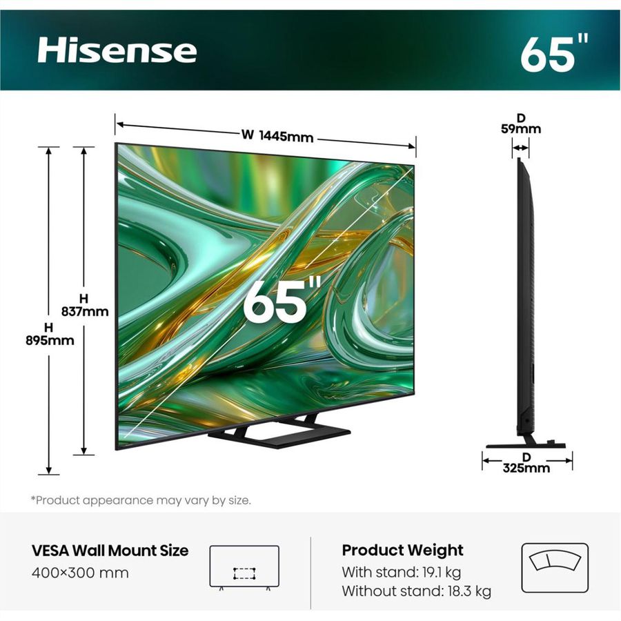 Hisense TV 65E8S 65", Mini-LED 4K, 144Hz, 600 Nits