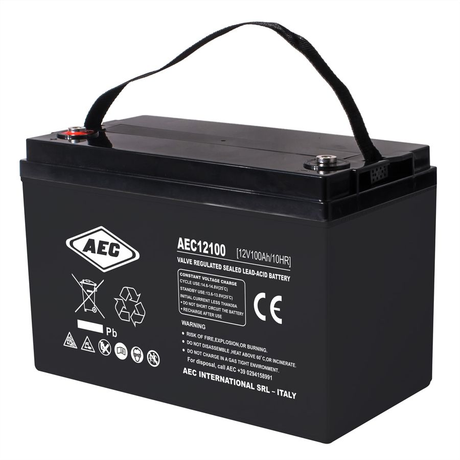 AEC 12VDC 100Ah Verschlossener, wartungsfreier Bleiakkumulator, Anschlüsse Female M8, Long Life, Ideal für USV Anlagen