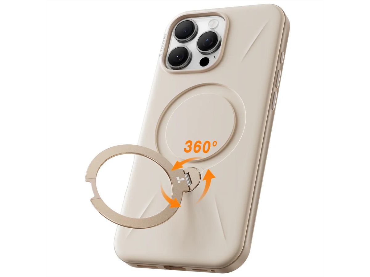 Torras Ostand 360° Spin Fusion Hülle, iPhone 16 Pro Max, MagSafe, beige