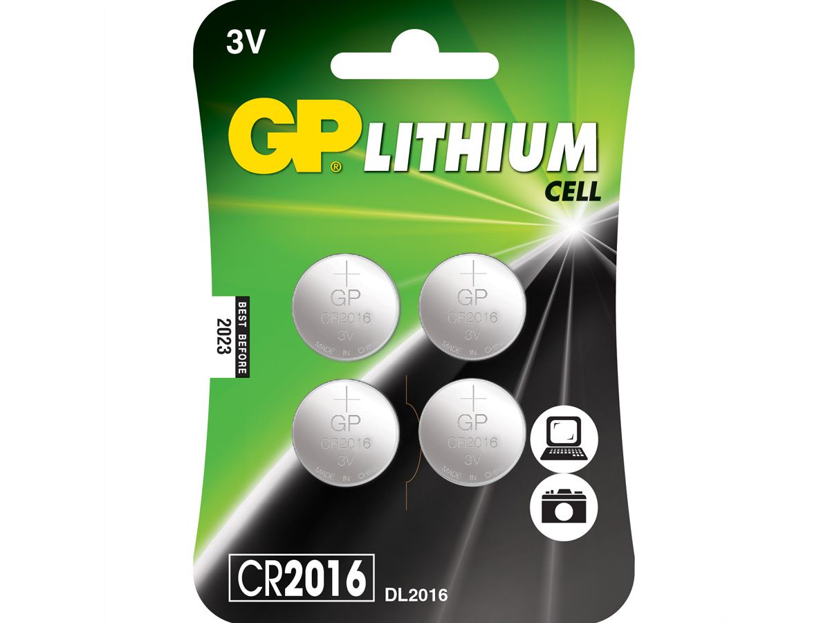 GP Batteries Knopfzelle CR2016, 3V, 4Stk., Lithium