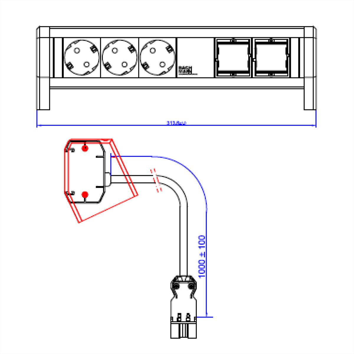 BACHMANN DESK 3xCEE7/3 sw 2xCM, 1m 3G1,5mm² GST18
