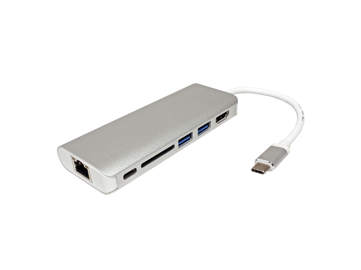 ROLINE Station d'accueil USB type C, 4K HDMI, 2x USB 3.2 Gen 1,1x lecteur SD/MicroSD, 1x USB-C PD, 1 x Gigabit Ethernet