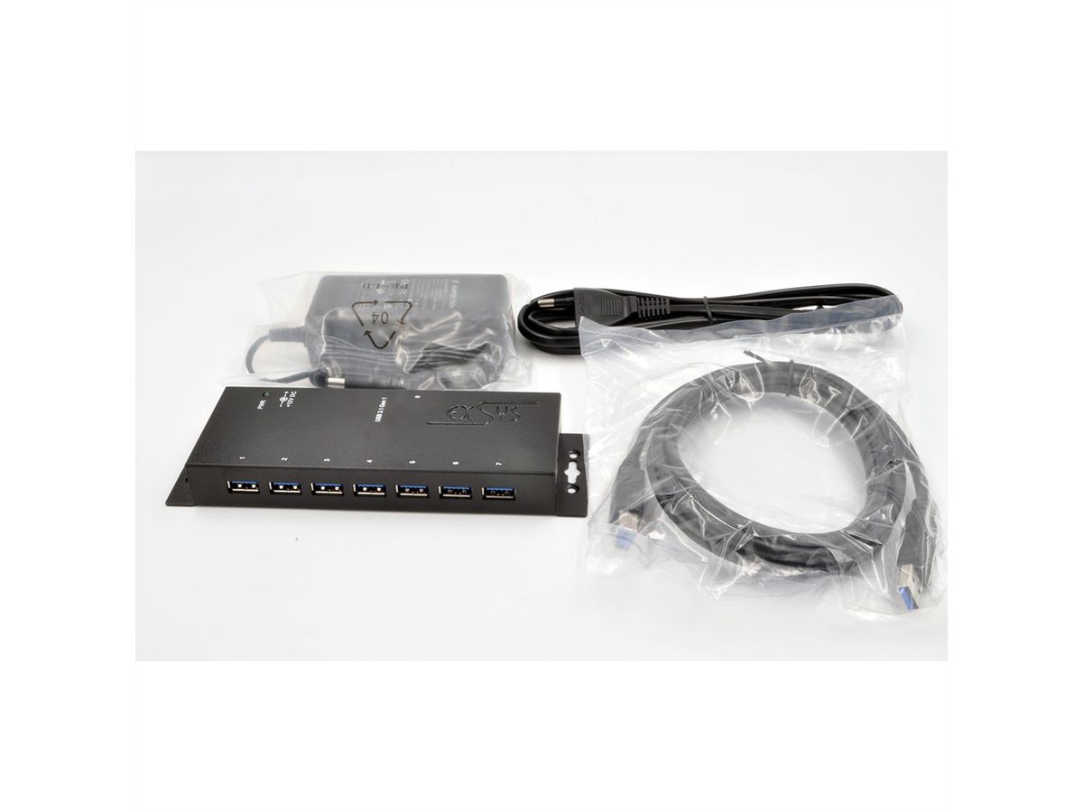 EXSYS EX-1188HMS-3 7 Ports USB 3.2 Gen1 Metall HUB mit 15KV ESD Überspannungs-Schutz