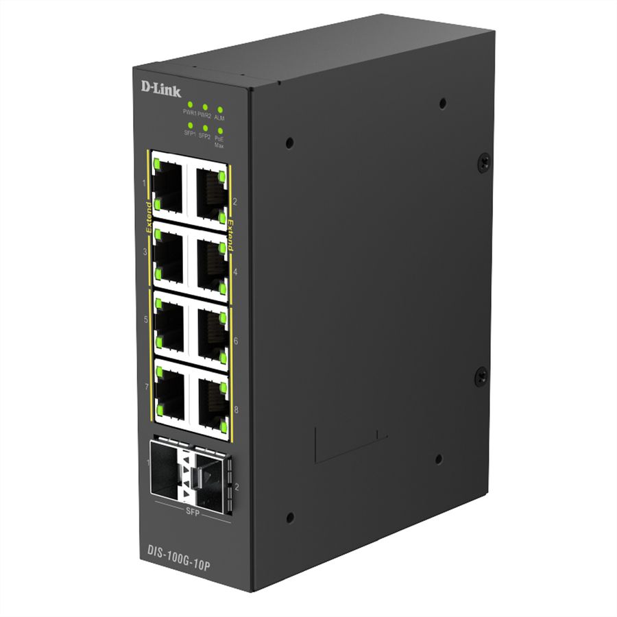 D-Link DIS-100G-10P 10-Port Switch PoE+ Industrial Gigabit 2x 2,5G SFP+