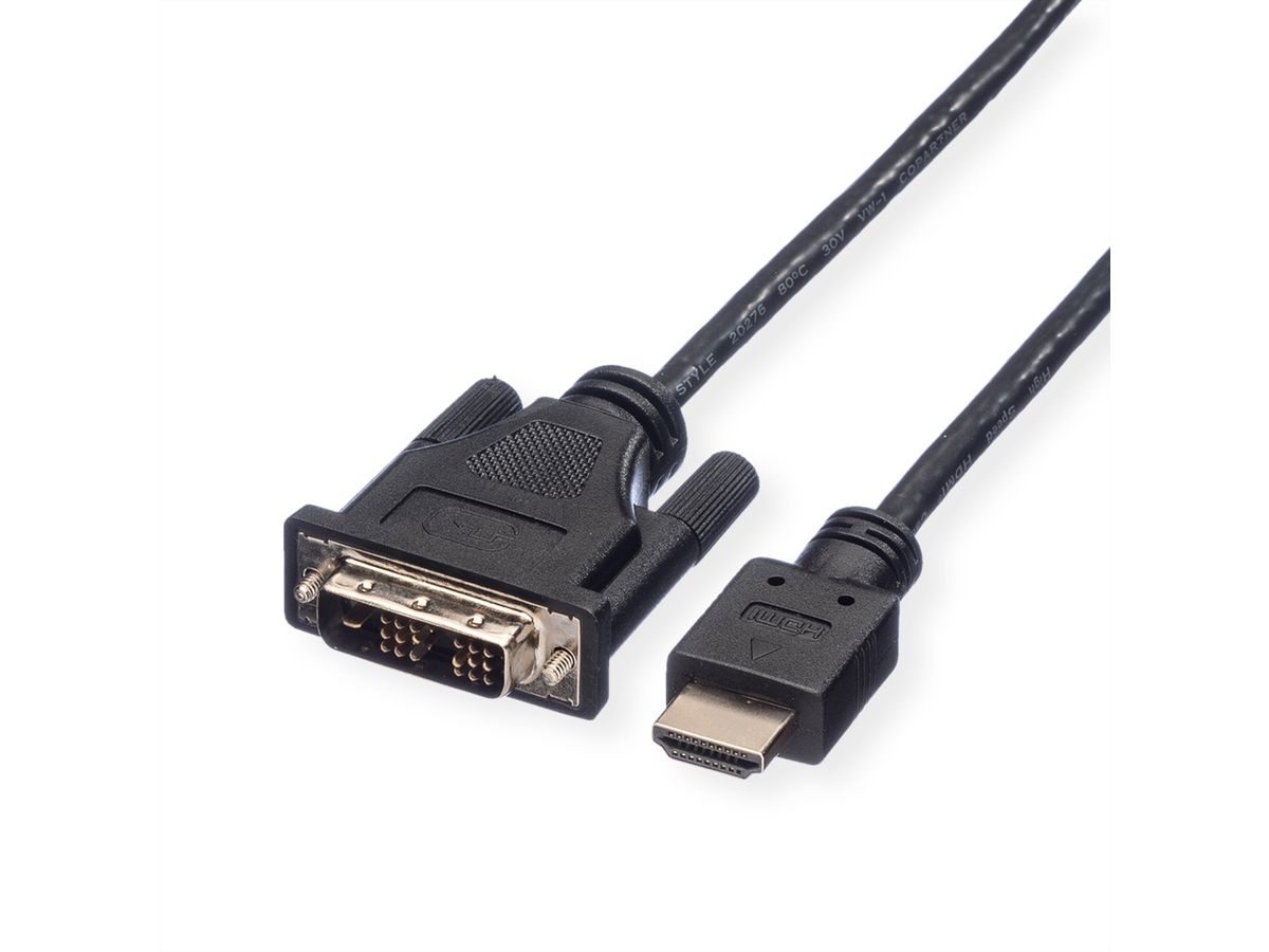 ROLINE Câble de raccordement pour écran DVI (18+1) M /HDMI M, noir, 10 m