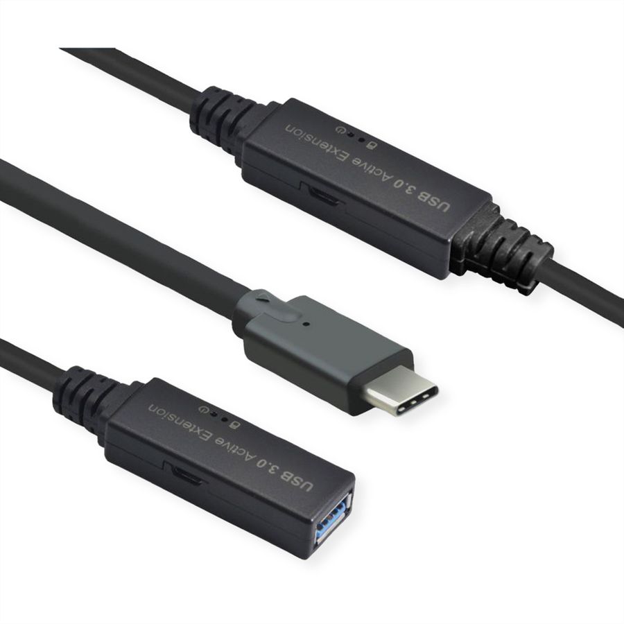 ROLINE Câble prolongateur USB 3.2 Gen 1 actif, Type A - C, noir, 10 m
