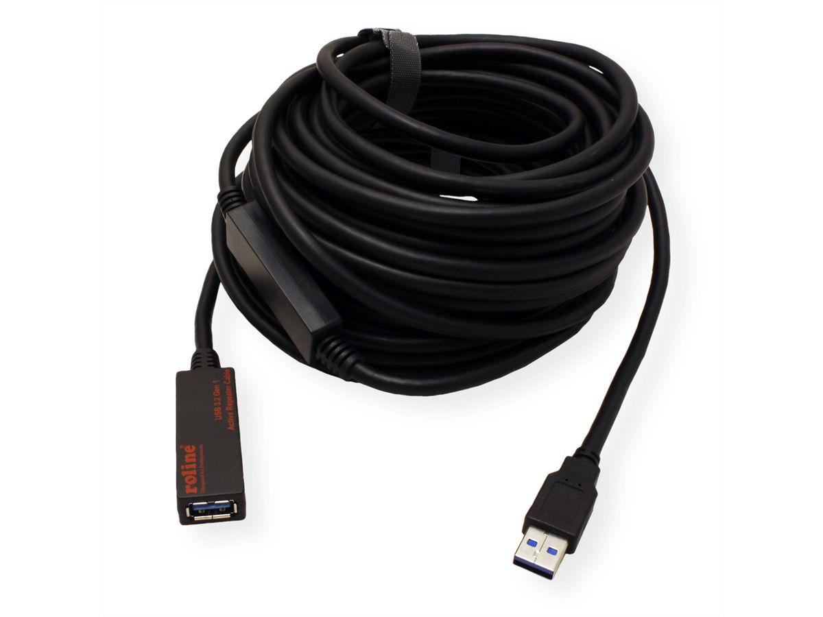 ROLINE USB 3.2 Gen 1 Aktives Repeater Kabel, schwarz, 15 m