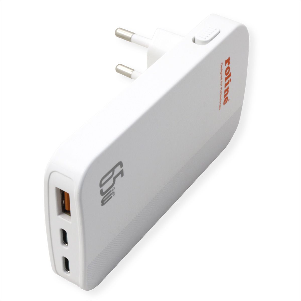 ROLINE Chargeur USB extra plat, avec prise Euro pliable, 65W