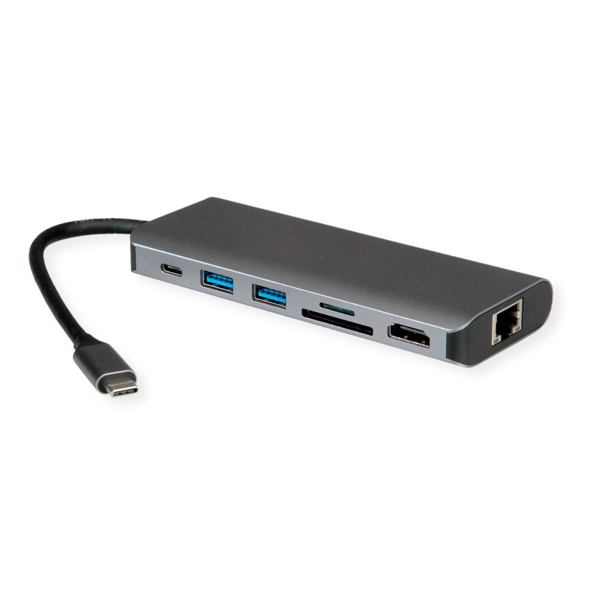 ROLINE Dockingstation USB Typ C, 8K30 HDMI, USB 3.2 Gen 1 (Typ-A), PD, LAN, SD/MicroSD