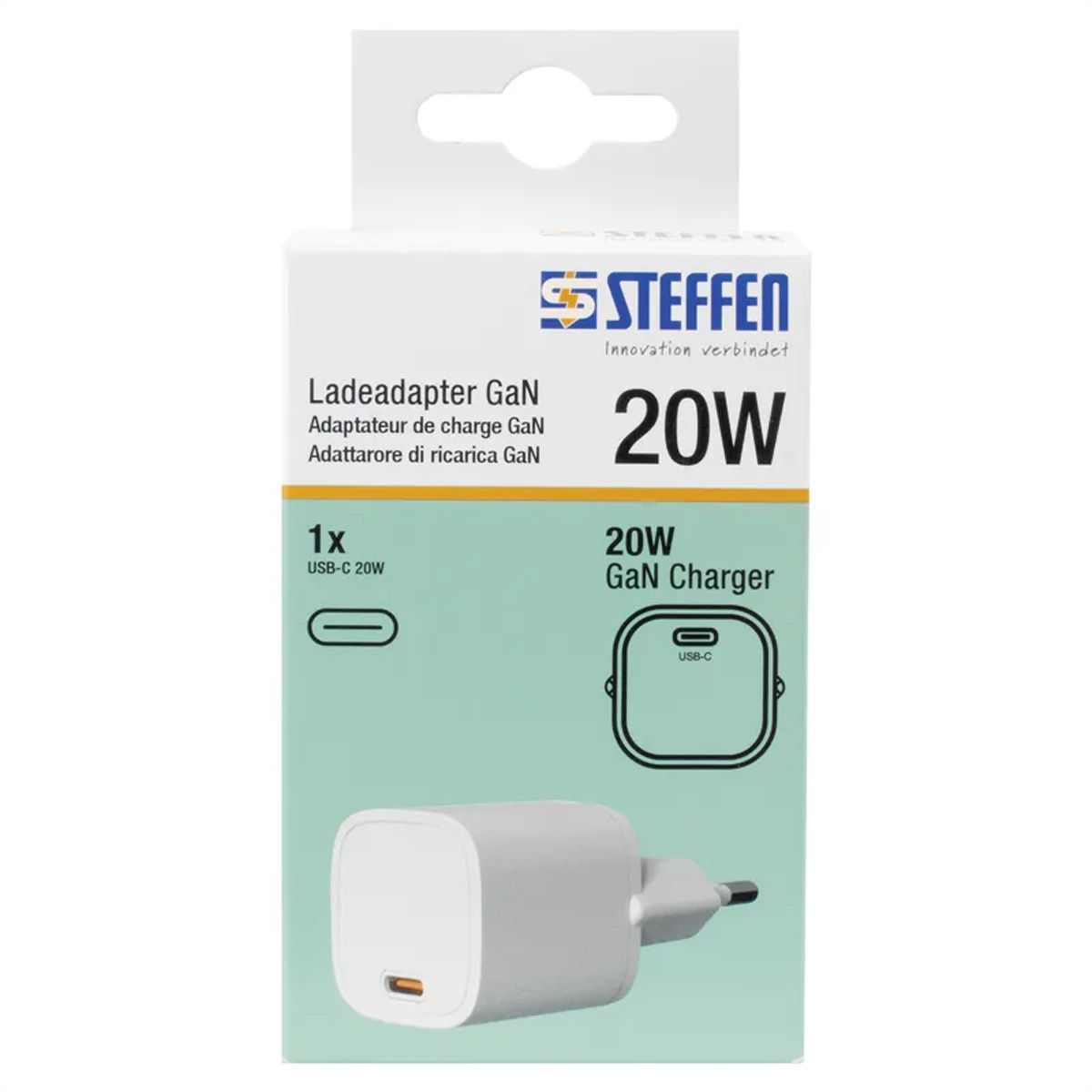 Steffen Adaptateur de charge GaN 20W, 1xUSB-C max. 3A blanc