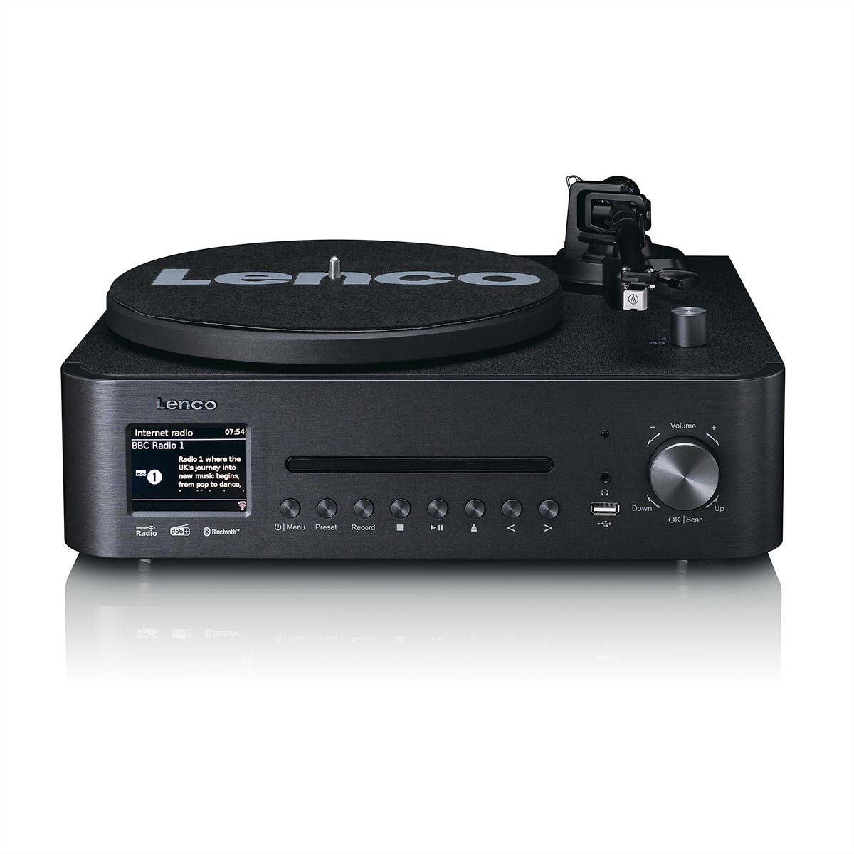 Lenco MC-760BK - Chaîne hi-fi stéréo avec platine vinyle et haut-parleurs, CD, MP3, BT, USB, RC