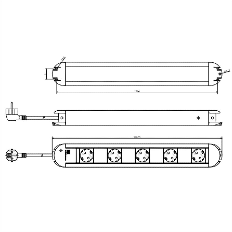 BACHMANN PRIMO Steckdosenleiste 5x Schutzkontakt, Aluminium, Dosenabstand 85mm, 1,75 m