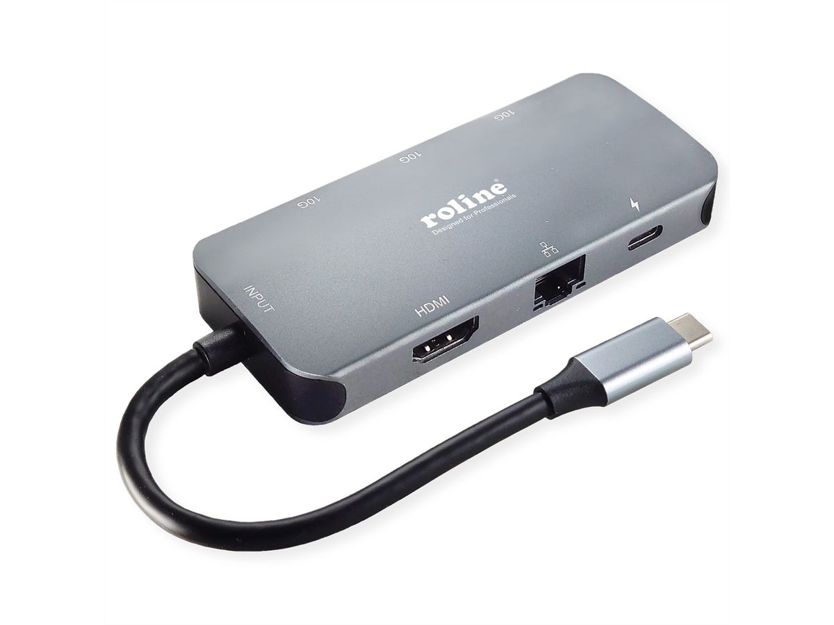 ROLINE USB 3.2 Gen 2 Typ C Multiport Dockingstation, 4K HDMI, LAN