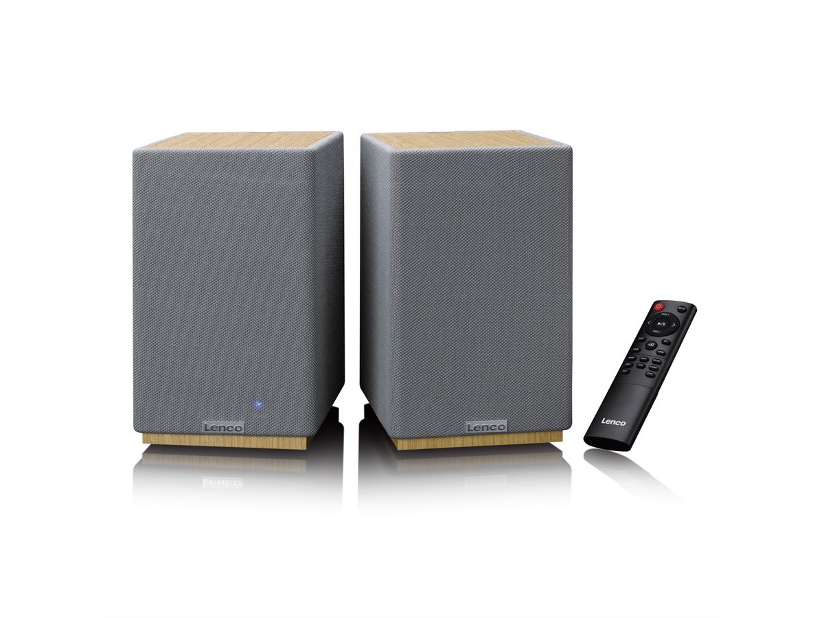 Lenco Haut-parleur actif, 2x40W, bois,, BT, opt.In, USB, AUX, SUB-Out, IR-FB.