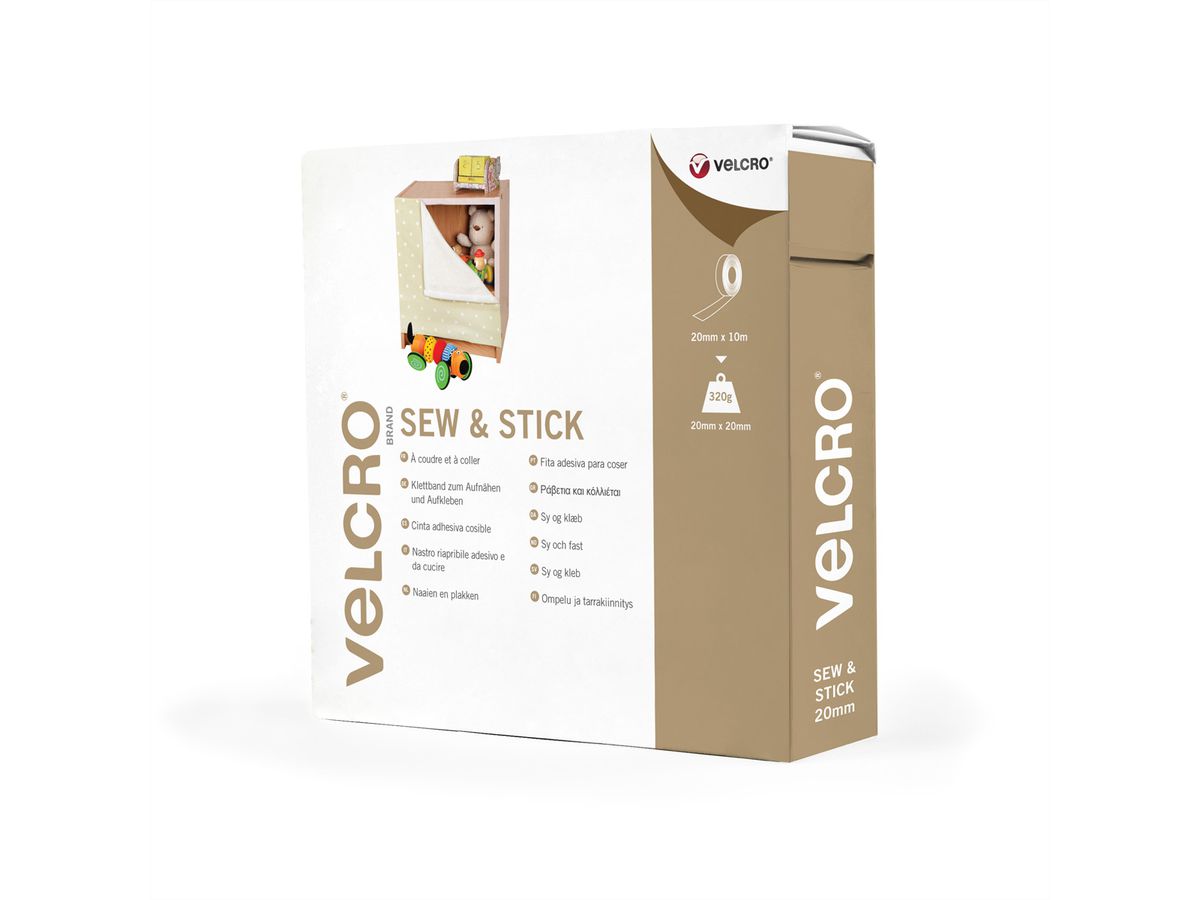 VELCRO® Klettband zum Aufnähen & Aufkleben, Haken & Flausch 20mm x 1m Weiß