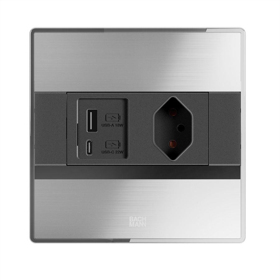 BACHMANN SENSE Edelstahl-Optik 1x CH T13, 1xUSB A/C L=2,0m T12