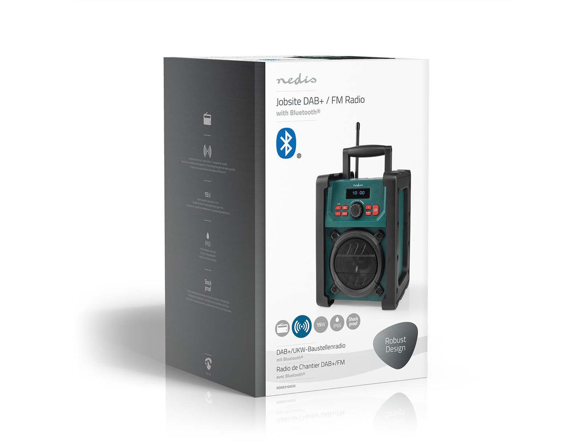 Radio de chantier Nedis DAB FM Bluetooth IP65 avec poignée.