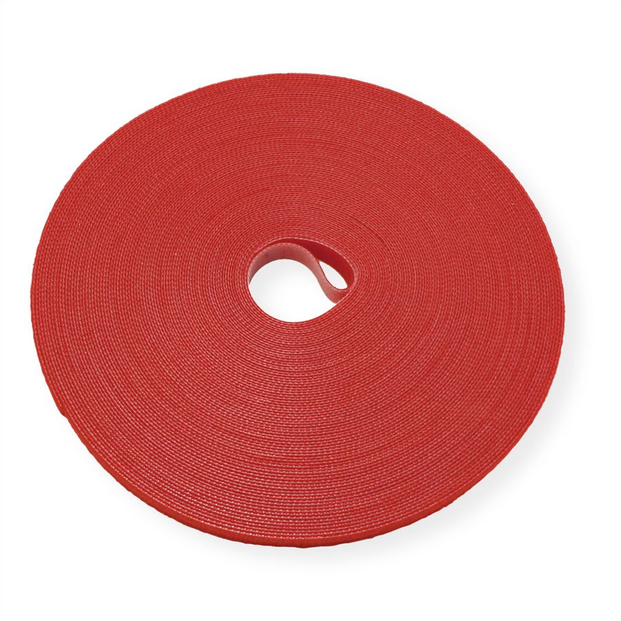 VALUE Bande auto-agrippante sur rouleau, 10mm, rouge, 25 m