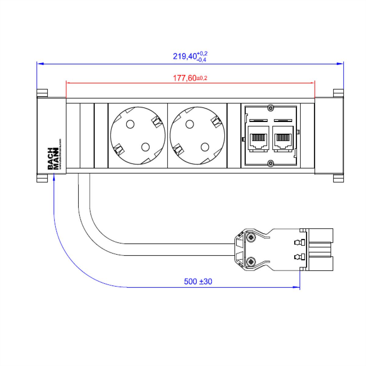 BACHMANN POWER FRAME Small 2x contact de protection 2x CAT6