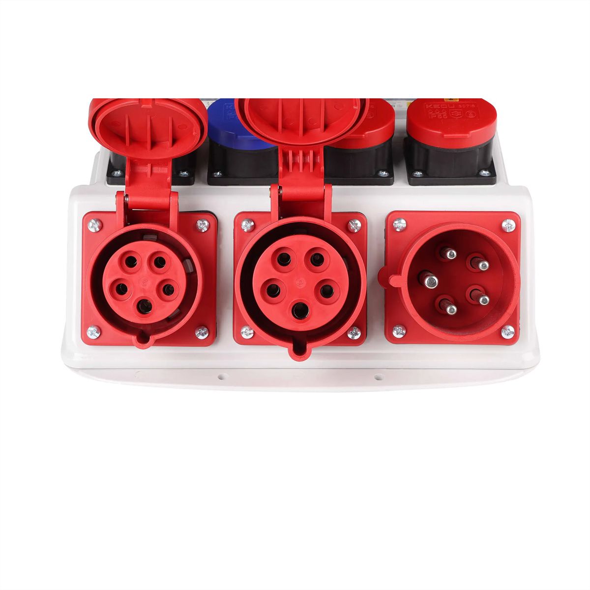 Stromverteiler 32A IP44/IP55 + FI Input , 1xCEE32/5 1xCEE16/5 2xT23 2xT25  , grau