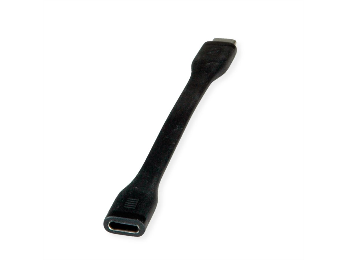ROLINE Câble USB4 Gen3x2, C-C, M/F, 8K UHD-2, 40Gbit/s, 100W, plat, noir, 11,5 cm