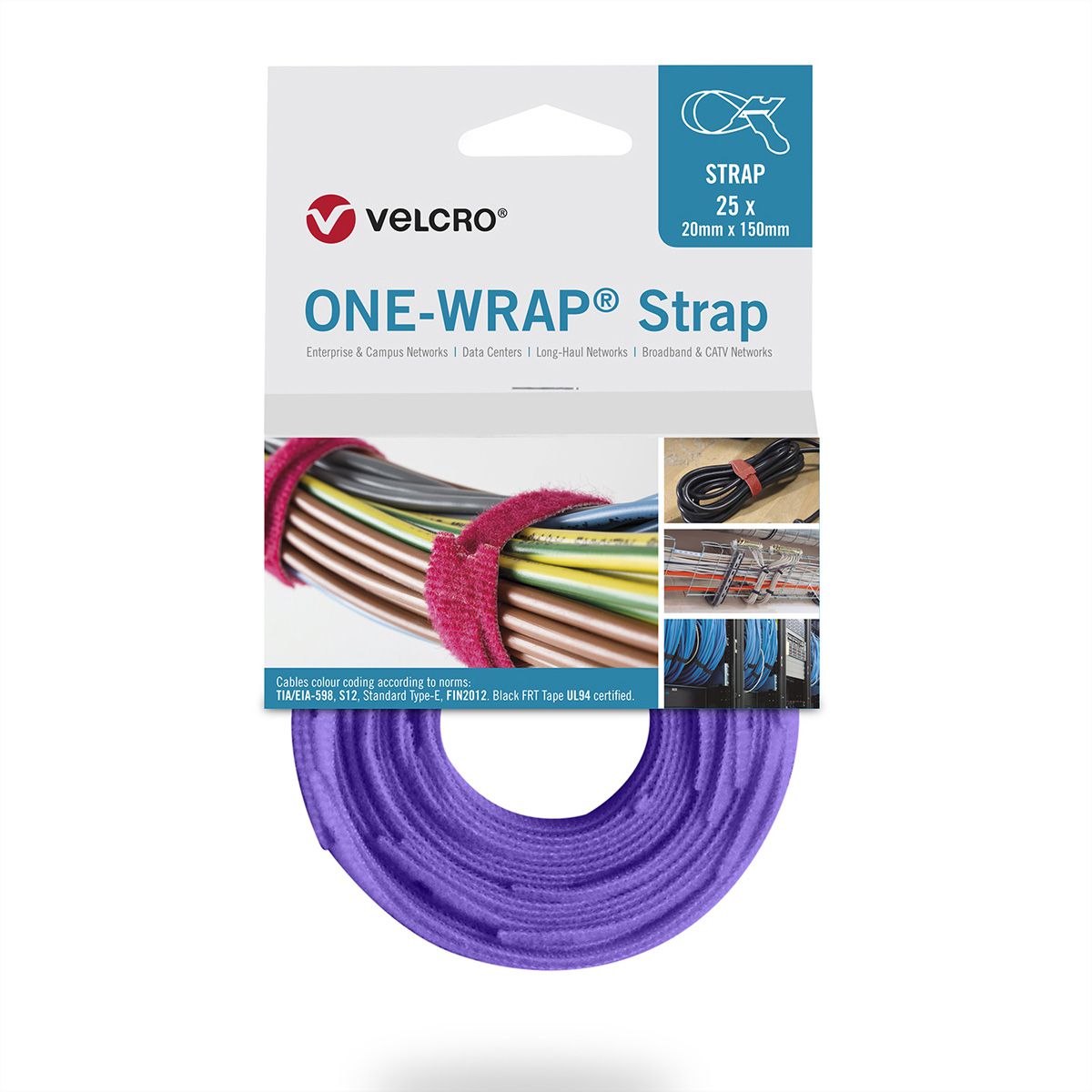 VELCRO® One Wrap® Strap 13mm x 200mm, 25 pièces, violet